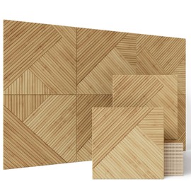 BUBOS Large Acoustic Panels,6 Pack Wood-Pattern Printing Soundproof Wall Panels, Total Size 70.8 x 47.2 Inches Self-Adhesive Decorative Sound Absorbing Panels for Studio, Home,Light Diamond Weave