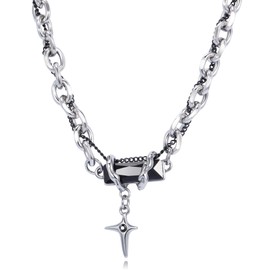 CyxenNova Kette Herren Halskette Herren Königskette Silberkette Herren, Stern Edelstahl Kreuzkette Panzerkette für Männer, Schmuck Herren Geschenke Four Point Star Necklace