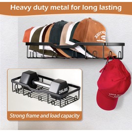 KEETDY Metal Hat Racks for Baseball Caps Wall Hat Organizer Fit 48 Caps Holder, 2 Packs Sturdy Wall Mounted Hat Storage Organizer, Black, Patent: US D1,041,201 S