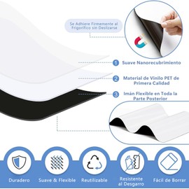 Pizarrón Blanco Magnético para Refrigerador, Pizarra Magnética Blanca A3, Cocina Menú Lista Compras, Notas y Recordatorios Diario, Pizarra Rotulador Borrable, con 6 Rotuladores y Borrador