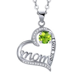 UEUC I LOVE YOU Mom Love Heart Necklace,925 Sterling Silver Plated Rhinestone Necklace for Mom Birthday,Best Mother Jewelry Gift