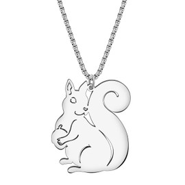 RAIDIN Stainless Steel 18K Gold Silver Plated Cute Christmas Squirrel Necklace Pendant for Women Girls Kids Animal Jewelry Gifts for Holiday Party Decorations (Silver-164)
