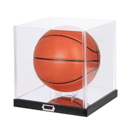 JackCubeDesign Basketball Display Case with Carbon Fiber Style Base - Premium Acrylic Sports Ball Holder for Memorabilia (Black, 10.9 x 10.9 x 11.3 inches) – MK342A
