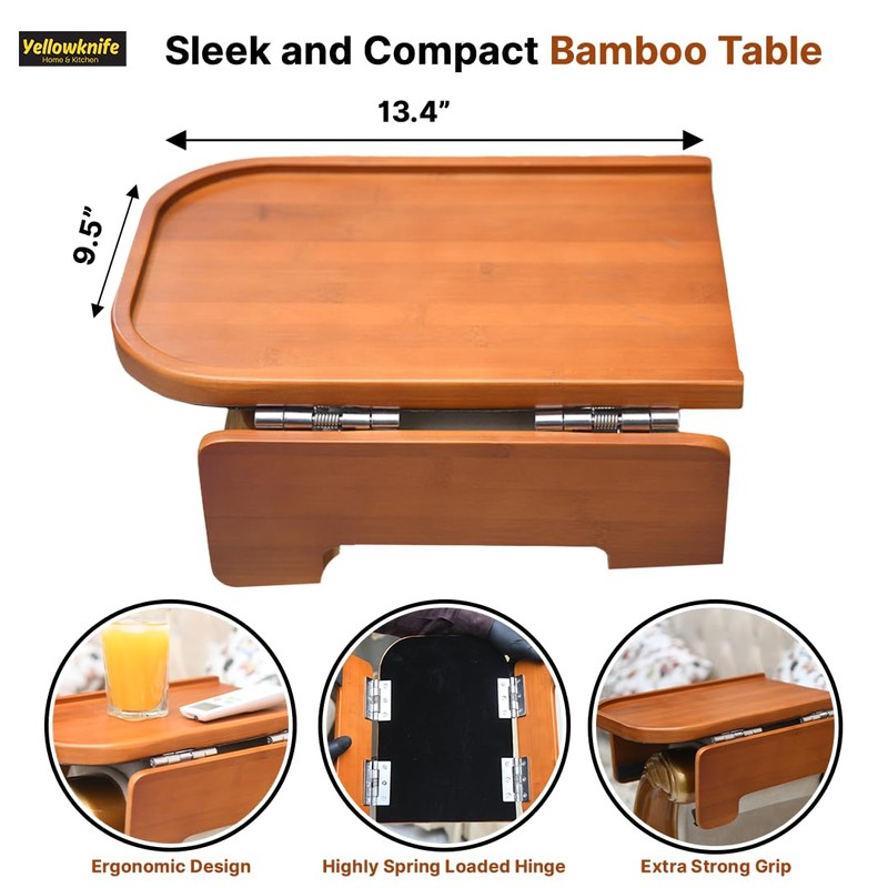 Premium Bamboo Sofa Arm Tray Table -Wooden Couch Arm Tray