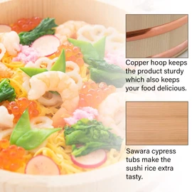TIKUSAN Wooden Hangiri Sushi Rice Mixing Tub Copper Band Made in Japan Made of Sawara Cypress Sushi Rice Bowl Sushi Oke (11.8" (30cm))