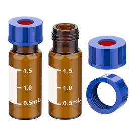 Membrane Solutions 2mL Autosampler Vials, Membrane Solutions HPLC Vials, Amber Vials with Write-on Spot and Graduations, 9mm Blue ABS Screw Caps & Septa for GC Sample Vials, 500 Pcs