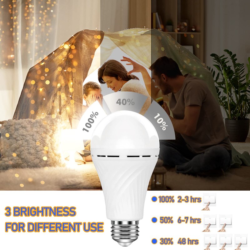 Neporal LITE Emergency Rechargeable Light Bulbs A19, Light Up to