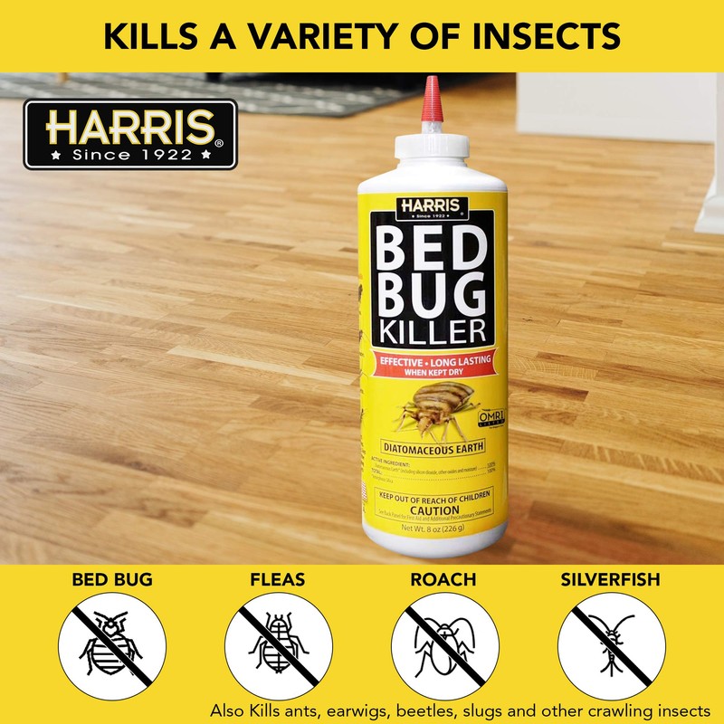 Harris HDE-8 Bed Bug Powder Diatomaceous Earth, 8oz, Yellow