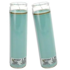 Jar Candles - Wax Candle Set (2 Pc) Mint Green Religous Pillars - Unscented Glass Pillar Candle Sets -Indoor Outdoor - Spiritual Church Party Boy Girl Unisex Showers - Prayer Candles