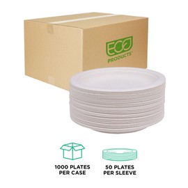 ECO PRODUCTS Compostable Vanguard 6" Paper Plates, Case of 1000, Disposable White Molded Fiber, Round, Tree-Free, Stronger Than Paper & Styrofoam, No-Added PFAS, ASTM Compliant, BPI-Certified