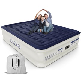 KNZZO Air Mattress Queen with Built-in Pump, Blow Up Mattress with Soft Flocked Top, Leakproof Inflatable Mattress, Foldable Waterproof Air Bed for Home, Guests, Camping, with Storage Bag