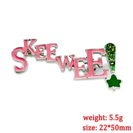 Fashion Pink Green rhinestone letter SKEEWEE Metal Text Brooch sorority girl Jewelry PIN