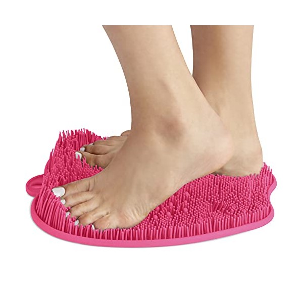 Foot Scrubber for Use in Shower - Foot Cleaner & Shower Foot Massager by Love Lori - Foot Care For Women & Teen Girls, Improves Circulation, Soothes Achy Feet & Reduce Pain - w/ Suction Cups (Pink)