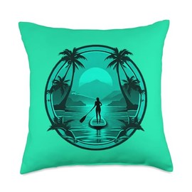 Enjoy SUP Stand Up Paddle Sport Surfboard Board Enjoy SUP Boat Sunset Stand Up Paddle Board Throw Pillow, 18x18, Multicolor