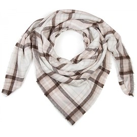 styleBREAKER Square XXL scarf, large blanket scarf with tartan plaid pattern and fringes, unisex 01018137, White-rose-dark brown, Unit size