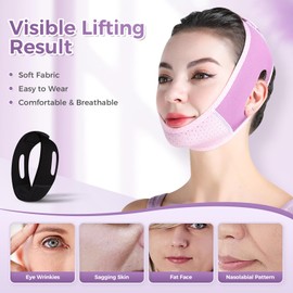 Double Chin Reducer with Gua Sha Facial Tool, Chin Strap with Mouth Tape Functionality, V-Line Lifting Face Lift Slimming Strap, Face Slimmer Shaper for Women