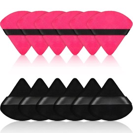 COSLUXE Pure Cotton Powder Puff, Triangle Wedge Shape Designed for Contouring, Under Eyes and Corners Loose Powder Mineral Powder Body Powder Makeup Tool (BLACK & PINK, Pack of 6)