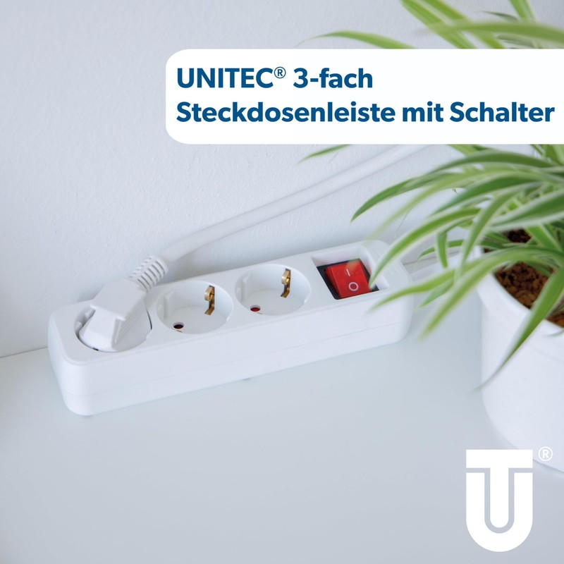 Unitec socket strip 3-fold with switch, 1.4 m. White, 445211.