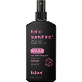 b.tan SPF 7 Tanning Oil | Hello Sunshine - Deep Suntan Dry Spray, Best Outdoor Browning Body Mist, Packed with Moisturizing Goji Berry, Pomegranate + Açai, Austrailian Brand, 8 Fl Oz