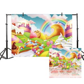 AOFOTO 7x5ft Fantasy Candy Land Landscape Background Cartoon Ice Cream Dessert Lollipop Photography Backdrop Rainbow Birthday Party Decoration Banner Photo Studio Props Kid Baby Girl Vinyl Wallpaper
