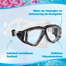 Sea-Lion Beginners Diving Mask Unisex Diving Goggles Professional Snorkel Goggles, High Head Shapes, Shockproof Polycarbonate Frame, Easy Strap Adjustment (Clear/Black)