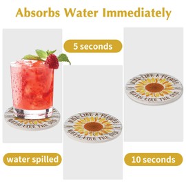 Sunflower Coasters for Drinks with Inspirational Sentences,Sunflower Stone and Cork Coasters for Coffee Table Home Decor,6 Pcs Sunflower Coaster Set with Holder,Sunshine Gift for Friends