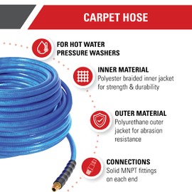 OEM Technologies 30144 Carpet Cleaning Hose for Hot and Cold Water Use, 3000 PSI, 1/4 Inch by 200 Feet, Blue