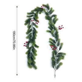 Christmas Garlands, Christmas Berry Garland, Christmas Garland with Pine Cones, Artificial Christmas Garland Decoration, for Christmas Decoration, Dinner, Door Frame, Decoration (180 cm)