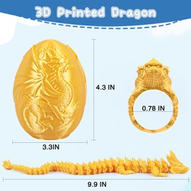 3D Printed Dragon Egg, Easter Eggs with Dragon Inside, Pearlescent for Easter Basket Stuffer & Birthday Party Gift Gold
