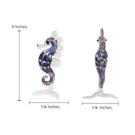 ChangThai Design Tiny 4" Blue Red White Seahorse Figurine - Miniature Hand Blown Glass Sea Horse Seadragon Fish Colorful Marine Life Small Crystal Animals Decorative Collectible Figurines Décor Gifts