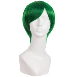 MapofBeauty 10 Inch/25 cm Side Bangs High temperature fiber Fashion Men's Short Straight Wigs (Grass Green)