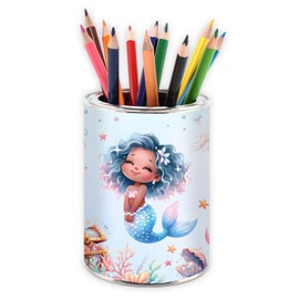 Stiftebecher Meerjungfrau - Stifteköcher Stiftehalter Schreibtischorganizer Schreibtisch Büro Stifte Organizer Metall Kinder Mädchen Einschulung Unterwasser Schloss Muscheln