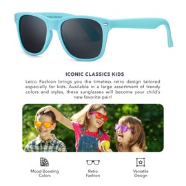 LEICO FASHION Kids Polarized Retro Sunglasses for Boys Girls Age 3-12 Shatterproof Rubberized Frame UV Protection Toddler Children Sun Glasses
