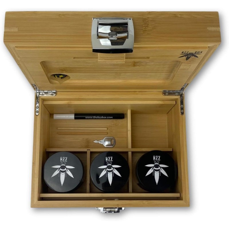 BzzBox Decorative OG Storage Box - Light Bamboo, Lockable, with