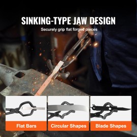 Happybuy 18" Z V-Bit Blacksmith Tongs, Carbon Steel Forge Tongs with A3 Rivets, for Knife Blades, Long Pieces, Circular Forgings, Ideal for Beginners & Professionals, Black