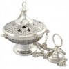 Antique Style Silver Plated Brass Incense Barrel - With Chain