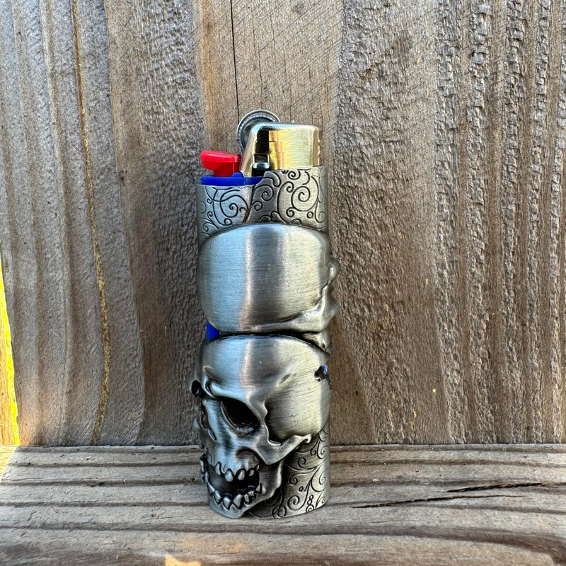 Skull Head Skeleton Metal Lighter Case Cover Holder fits BIC