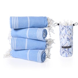 BAY LAUREL Turkish Beach Towel with Travel Bag 39 x 71 Quick Dry Sand Free Lightweight Large Oversized Towels Light - Pack of 4 (Pack of 4 - Denim Blue)