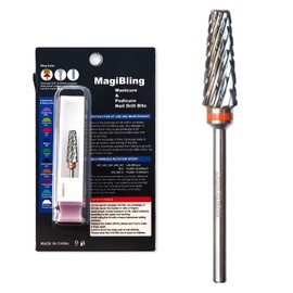 MagiBling Super Cut 5 In 1 Tapered Barrel 3/32'' Safety Tungsten Nail Drill Bits, Upward teeth, Right handed, Suitable for Manicure Pedicure Cuticle Gel Polishing, Technicians Bits, Double Coarse.