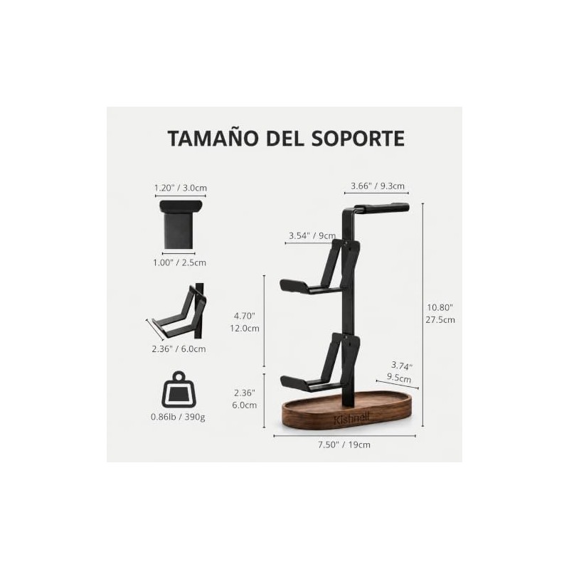Soporte Gamer de Madera Nogal Universal para Audífonos y 2