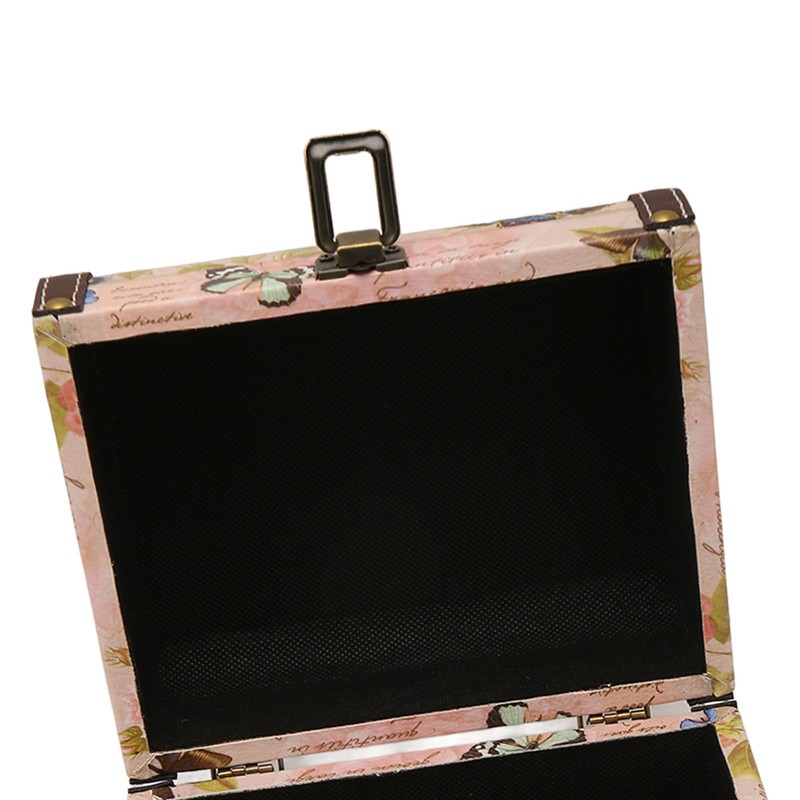 Treasure Chest Box Pink Butterfly Pattern Exquisite Retro Wooden PU