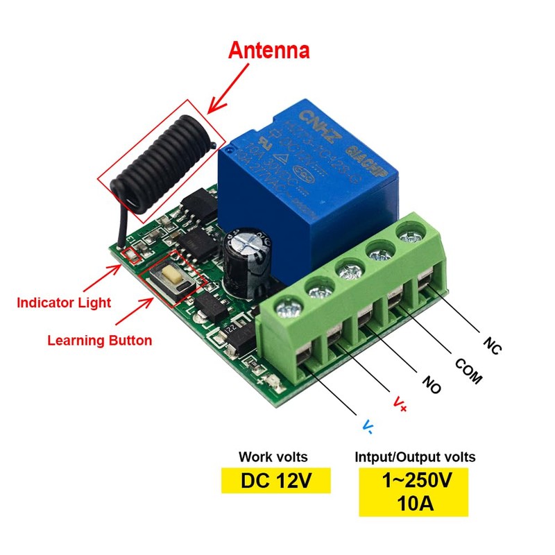 QIACHIP 433 MHz Wireless Relay 12 V with Remote Control