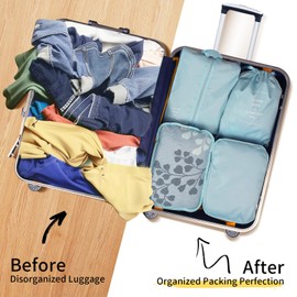 Teynewer 8 Pcs Packing Cubes for Suitcase, Travel Organiser Packing Bags, Travel Luggage Packing Organizers Waterproof Packing Cubes for Travel Accessories, Blue