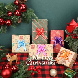 WILLBOND 200 Pcs 32 Colors Christmas Pull Bows Bulk for Gifts Wrapping, Decorative Assorted Colors Gift Wrap Pull Bows Ribbon for Xmas Gifts Birthday Wedding New Year Party Decorations, 1.8 cm Width