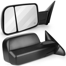 A Pair Towing Mirrors Fit for Dodge for Ram 5500 2009-2010, for Dodge for Ram 4500 2009-2010, Power Heated Driver and Passenger Side Manual Flip Up Towing Mirrors with Dual Glass Flat&Convex Glass