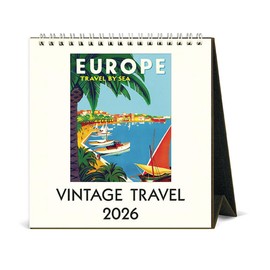 Cavallini 2026 Vintage Travel Easel Desk Calendar, 6x6.5 Inches, 12 Month Page-A-Month Standing Desk Calendar, Ideal for Adventure Lovers, Small and Cute