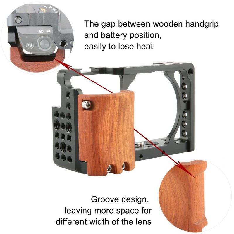 NICEYRIG Aluminium Kamera Käfig mit Cold Shoe und Holz Handgriff