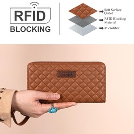 Montana West X Wrangler Wrangler Brown Wristlet Wallet for Women Ladies Female Large Quilted Phone Wallet Card Holder Money Cash Organizer with Rfid Lining