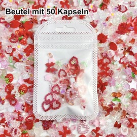 Huotflame Cartoon Nagel Charms 50 Stück - Rote Schleife Herz Kamelien Blume Harz Nagel Deko - Liebevolle 3D Nailart für Nägel DIY Nageldesign, Charms Nägel Accessoires