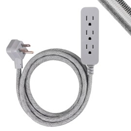GE 3-Outlet Power Strip Surge Protector 8 Ft Braided Long Cord Extension Cord Surge Protector Power Strip Flat Plug Extension Cord 245 Joules ETL Listed Gray 45916